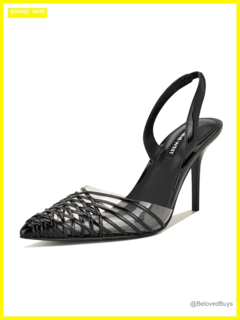 Nine West Pemma Pointy Toe Stiletto Heels Faux Patent Leather Slingback Pumps